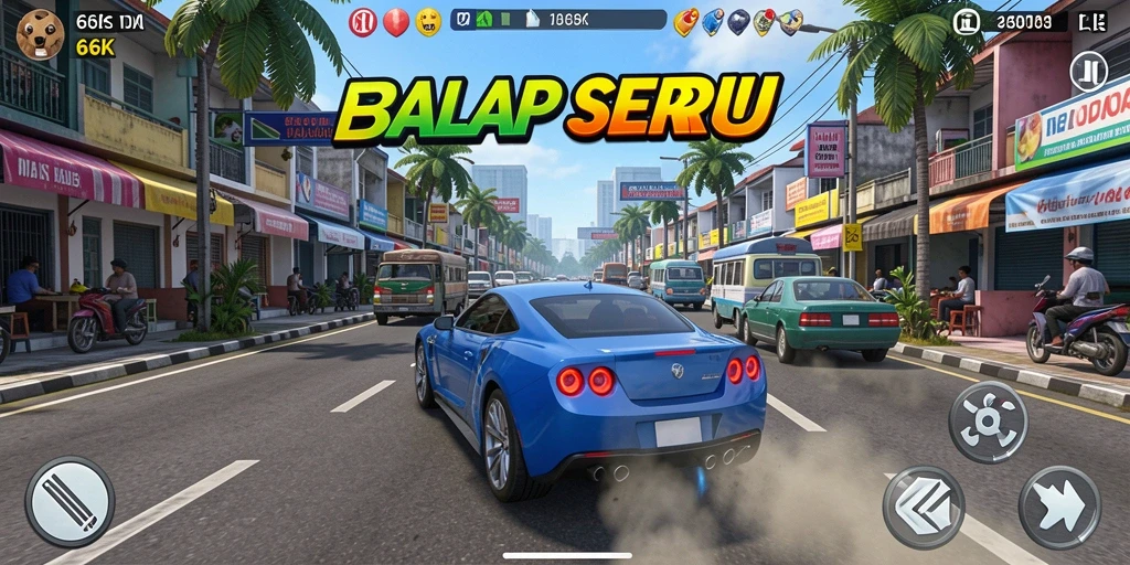 Screenshot gameplay 66K menampilkan aksi balap yang mendebarkan.