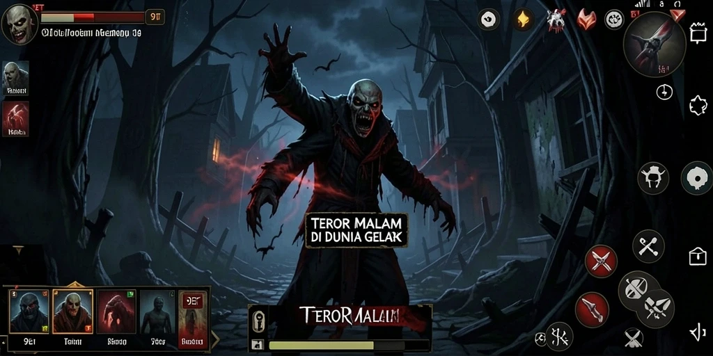 Tangkapan layar 9ET menampilkan momen menegangkan saat karakter berlari dari makhluk menyeramkan.