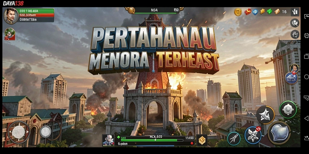 Tampilan gameplay menara pertahanan yang penuh aksi dan strategi.