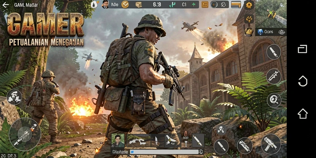 Screenshot GAMERP menampilkan aksi mendebarkan dalam pertempuran TPS.