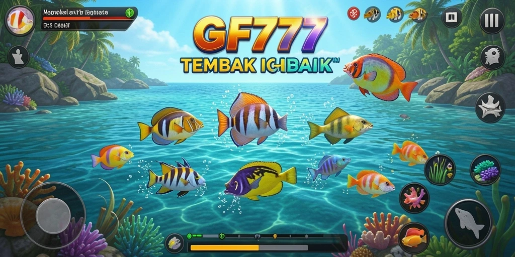 Screenshot utama dari gameplay GF777 yang menampilkan serunya menembak ikan.