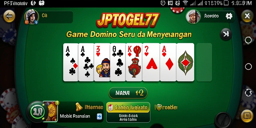 Tampilan gameplay seru di JPTOGEL77 menunjukkan aksi tunduknya pemain di meja Domino.