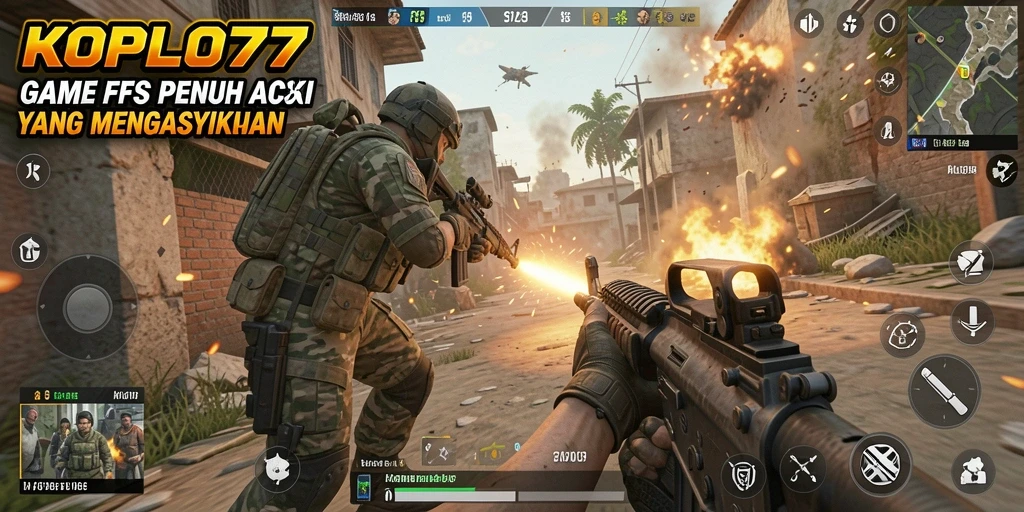 Screenshot dari KOPLO77 yang menunjukkan aksi tembak-menembak intens.