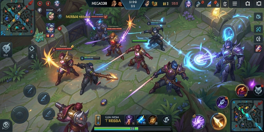 Tampilan seru gameplay MEGA338 yang intens dalam pertempuran MOBA.