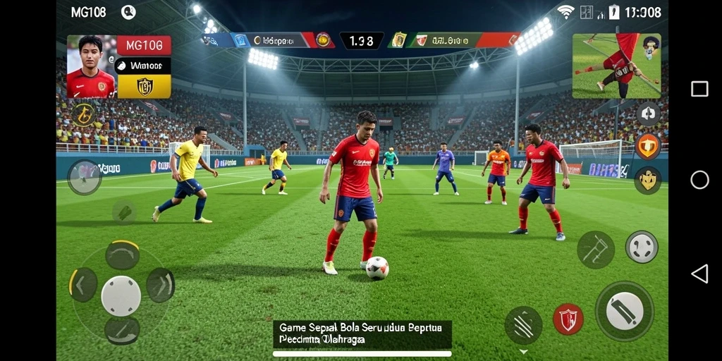 Tangkapan layar gameplay MG108 menampilkan aksi sepak bola seru.