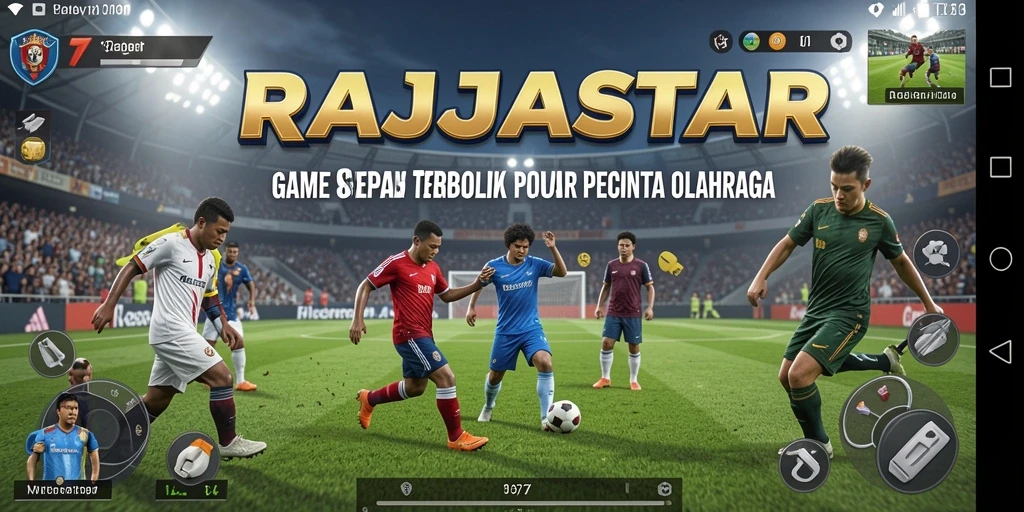 Tampilan menarik dari gameplay RAJASTAR memperlihatkan aksi pertandingan sepak bola.