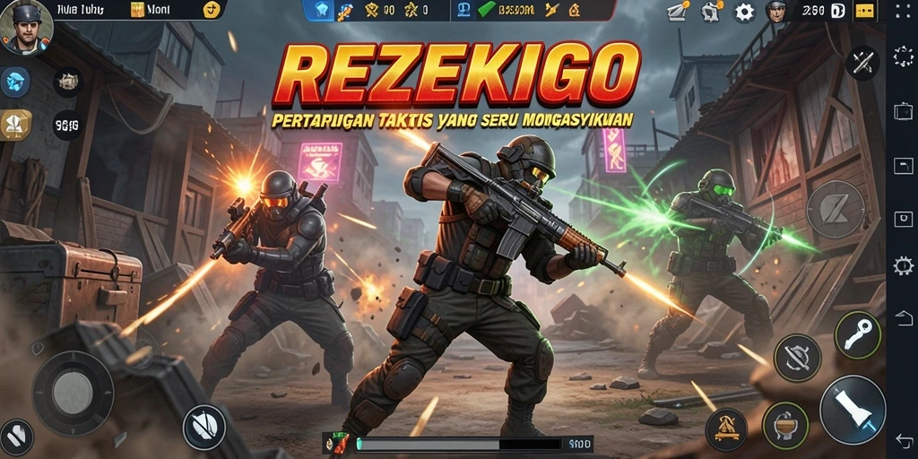 Tangkapan layar gameplay REZEKIGO menunjukkan aksi seru dan pertarungan strategis.